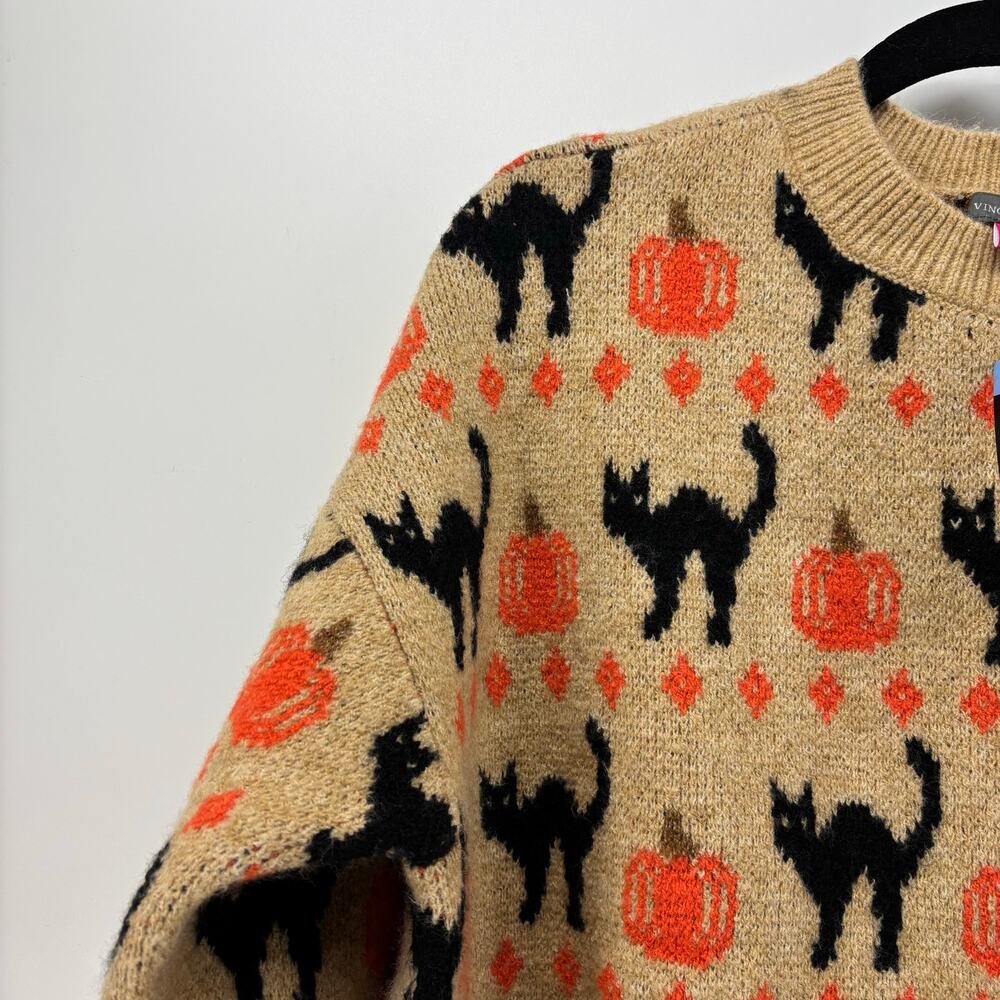 Vince Camuto Size Large Womens Sweater Black Cat Pumpkin Halloween Crewneck Fall - Picture 10 of 16